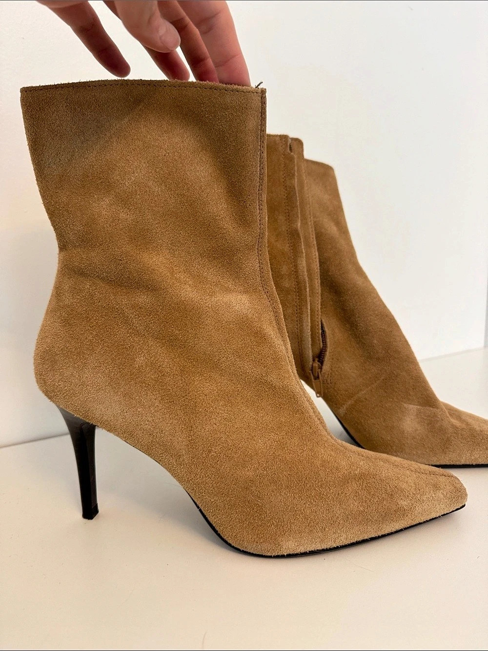 Zara Brown Suede-Style Heeled Boots EU 38